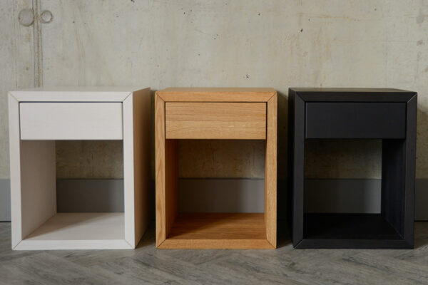 wall hung or floor standing wooden bedside tables in 3 colour options