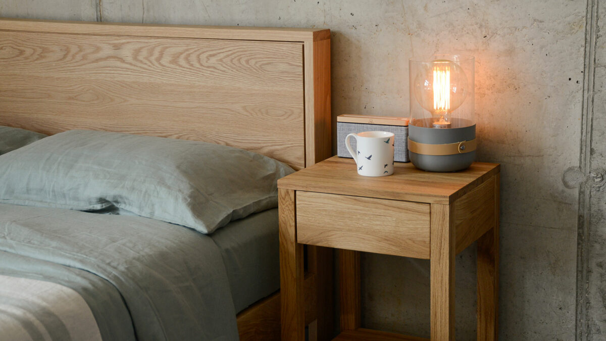 oak side table with oak leith corner view