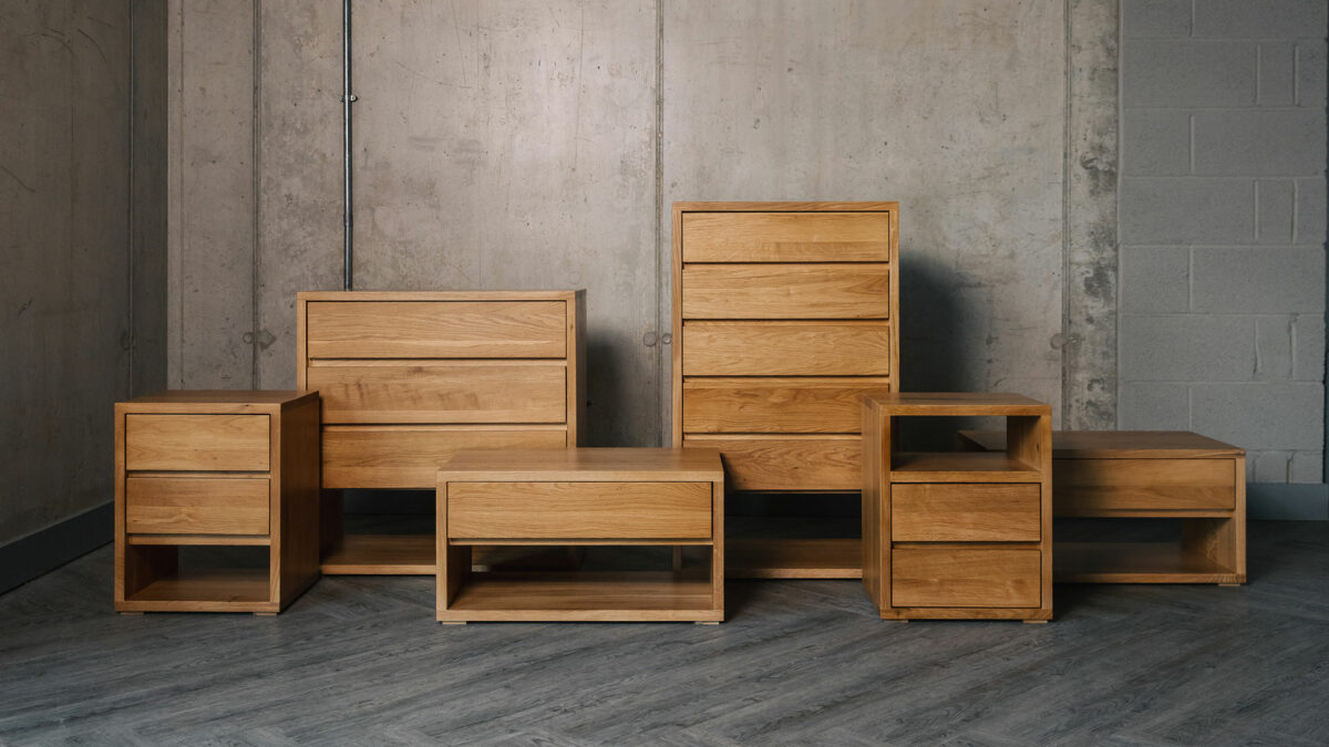 our Black Lotus Cube range of bedroom storage chests made from solid oak