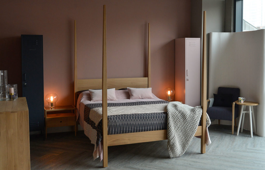 Hatfield tall 4 post wooden bed made in UK from sustainably sourced wood.