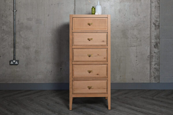 Deco - Reeded Oak Tallboy with 5 Drawers