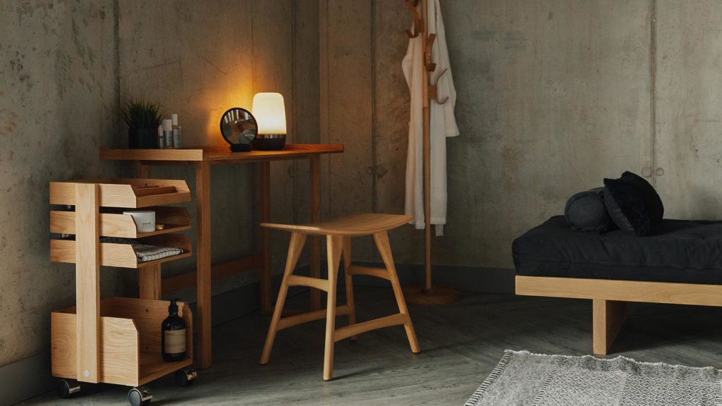 oak trolley and dressing table with osso stool 1920