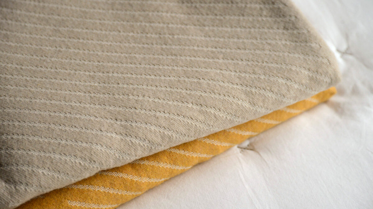 diagonal stripes soft cotton blankets in yellow ochre and beige options