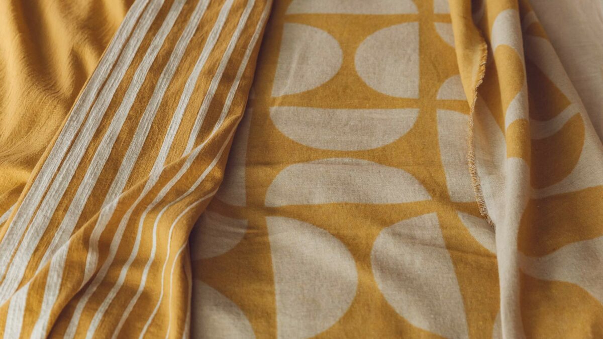 ochre and ecru bedding