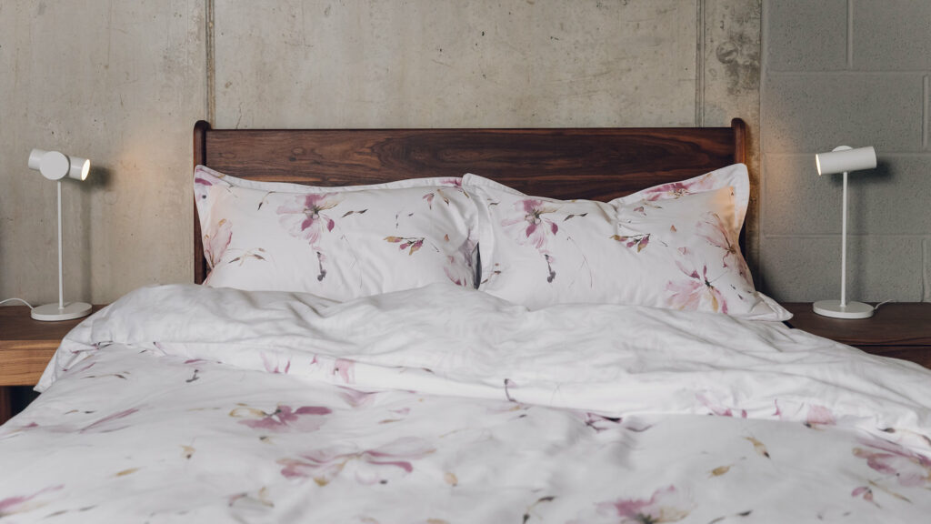 soft pink reversible duvet set with a floral print