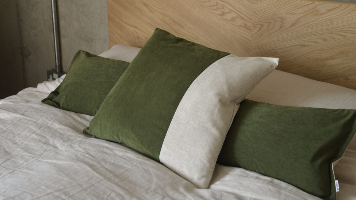 Green Velvet Colour Block Cushions - Image 4