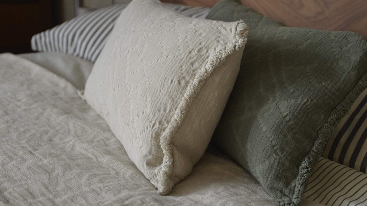 Textured Pattern Cushions - Ecru or Olive - Image 4