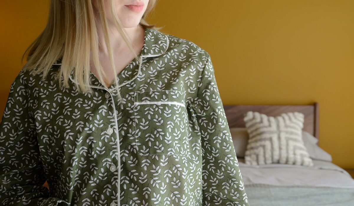 olive and ivory block print pyjamas