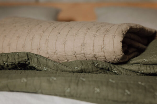 olive and stone quilted throws