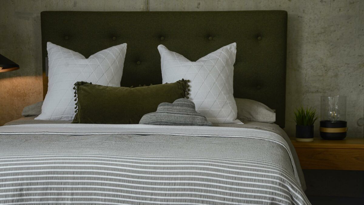 olive green and whire cushions