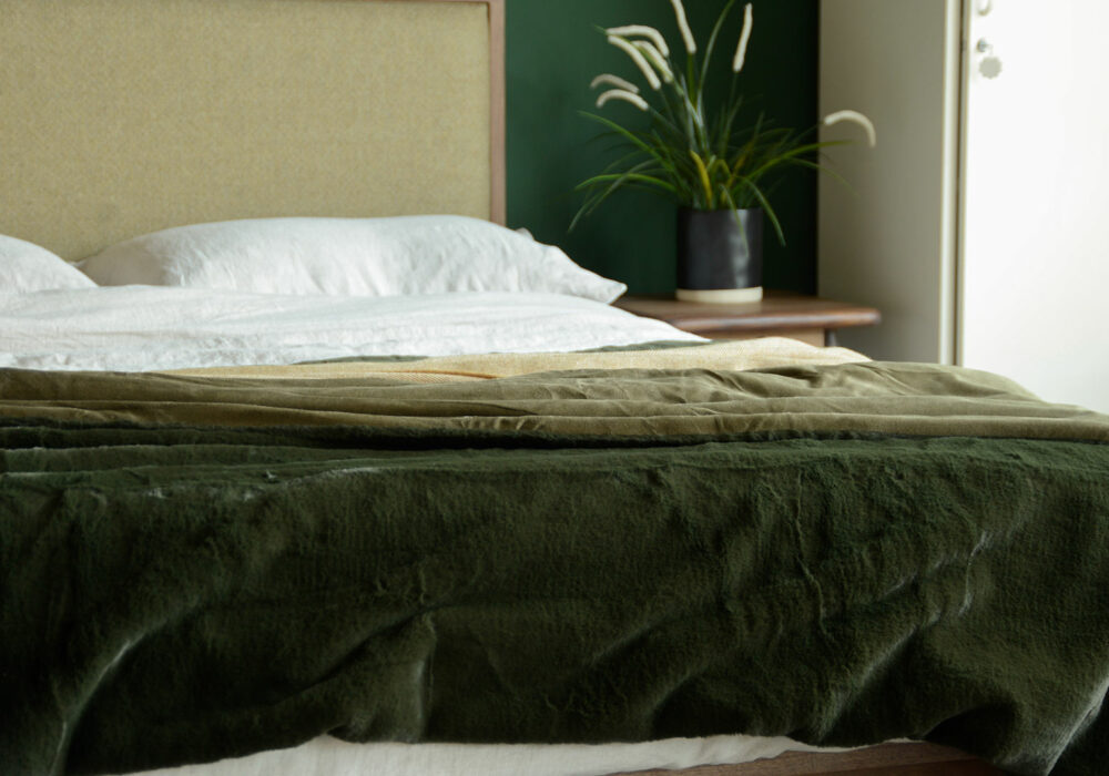 Luxury Faux Fur Throw in Olive or Charcoal Natural Bed Company