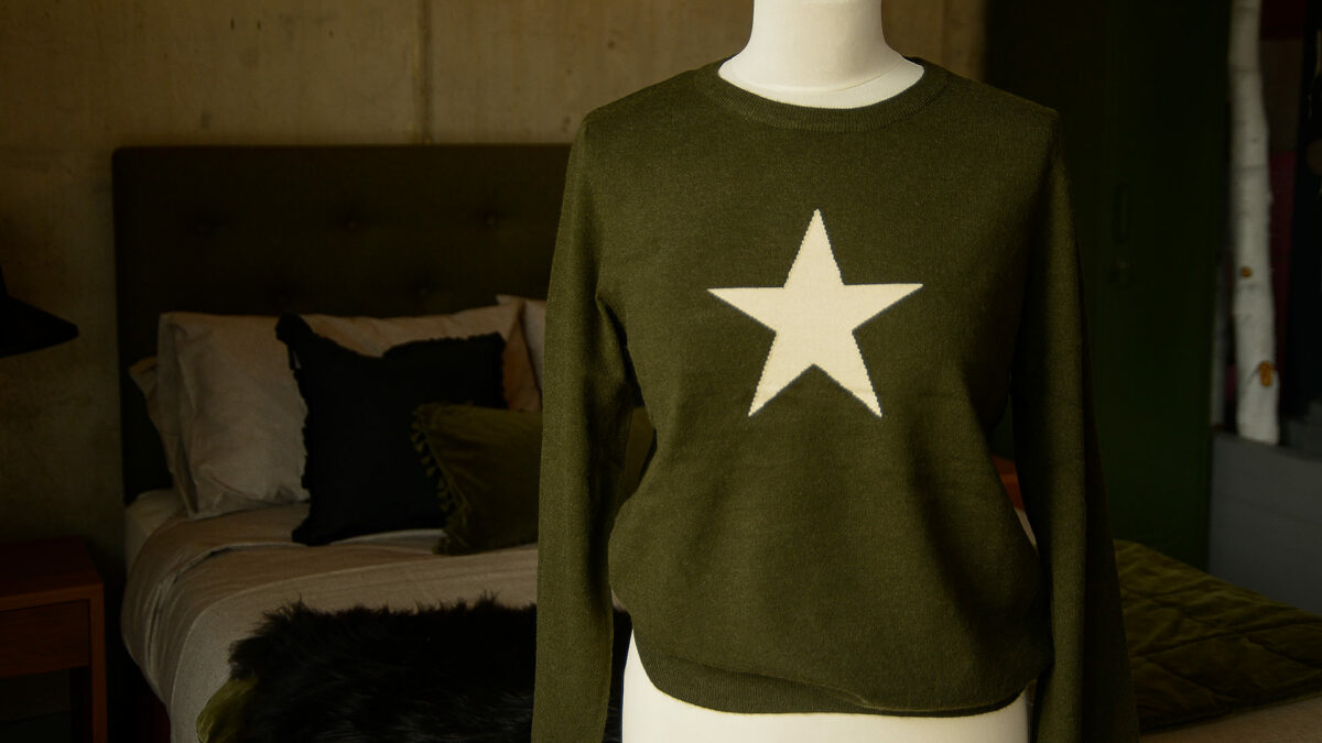 olive green jumper with star motif