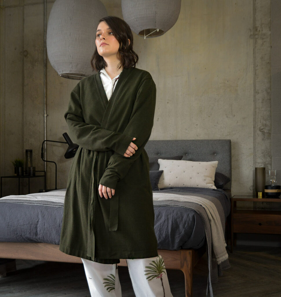 olive green cosy knitted robe