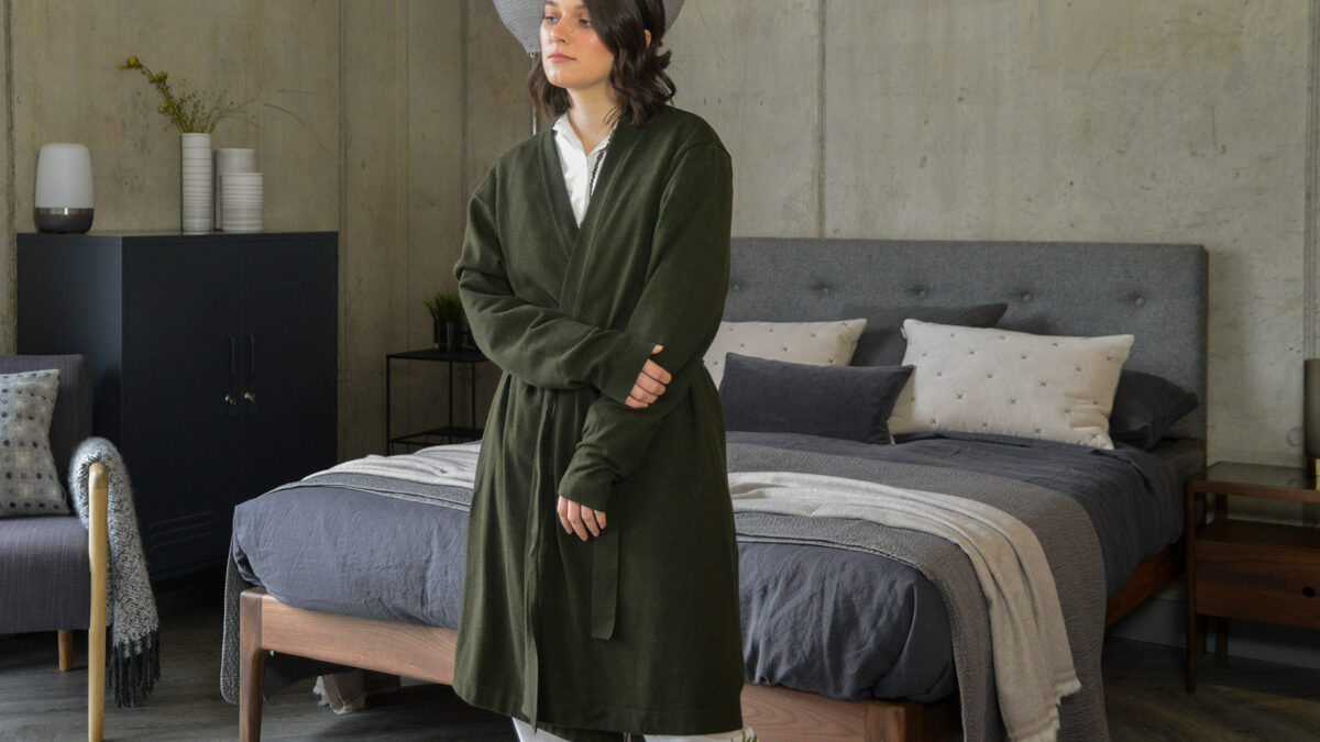 olive green cosy knitted robe