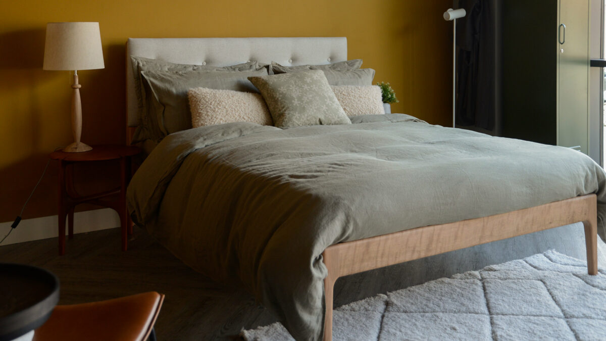 Pure linen bedding including duvet cover and pillowcase sets in olive green