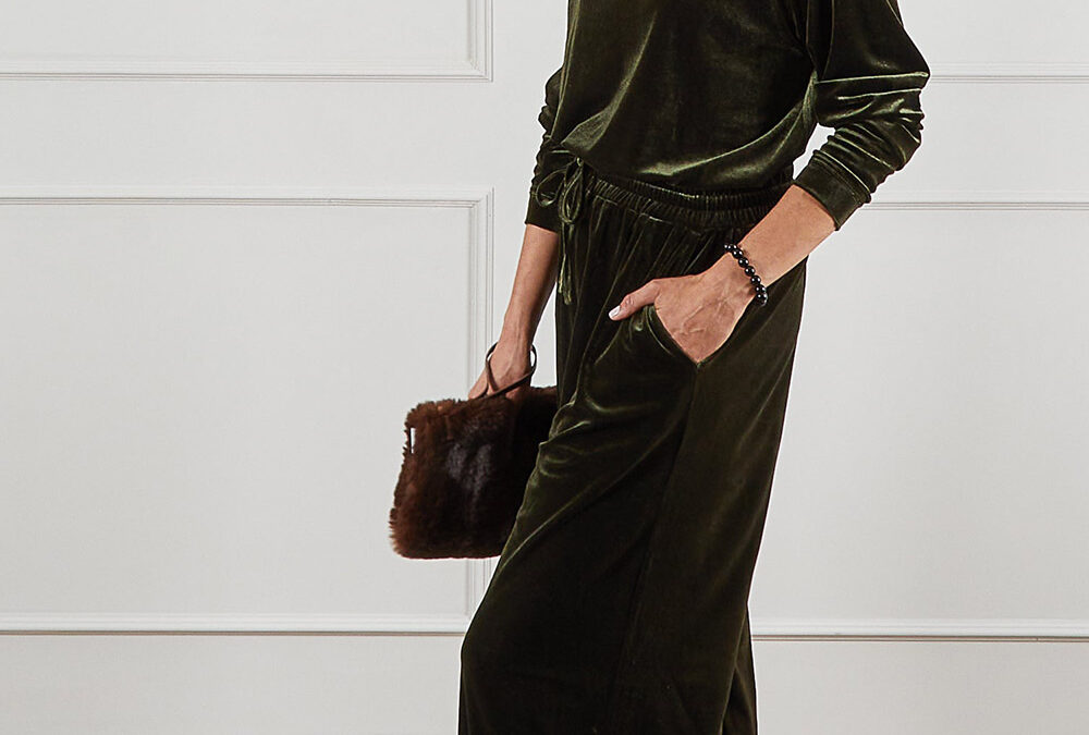 olive green loungewear top and bottoms