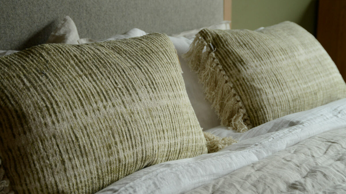 olive green striped cushions