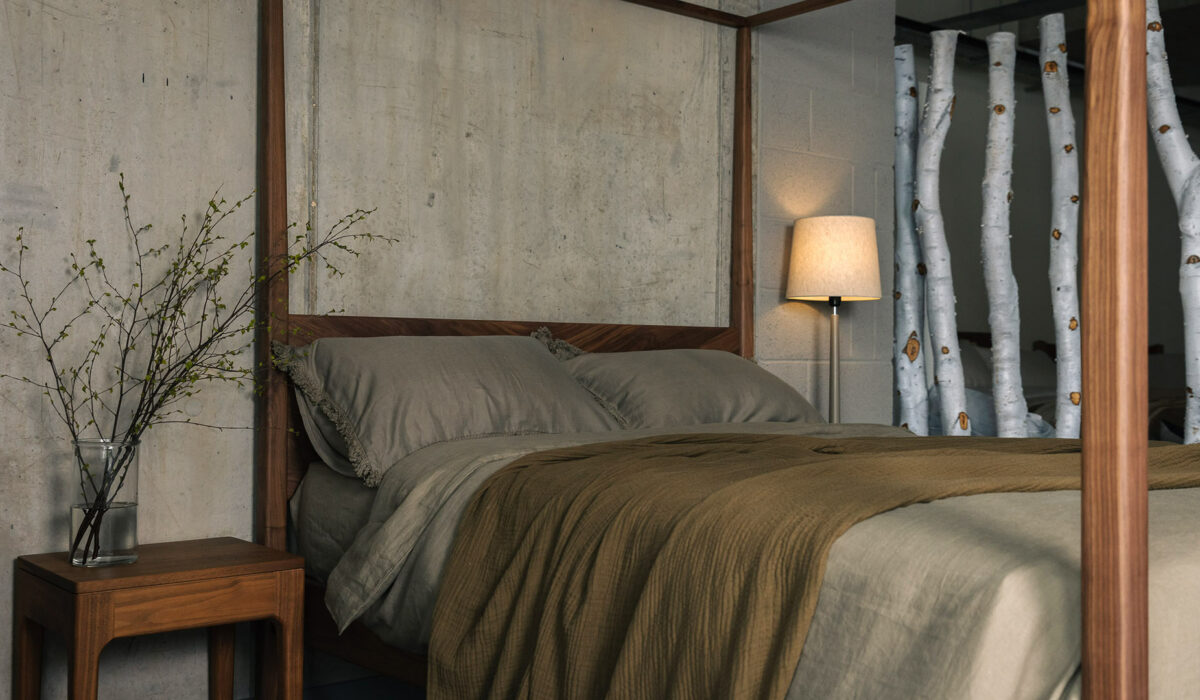 olive linen bedding with khaki throw