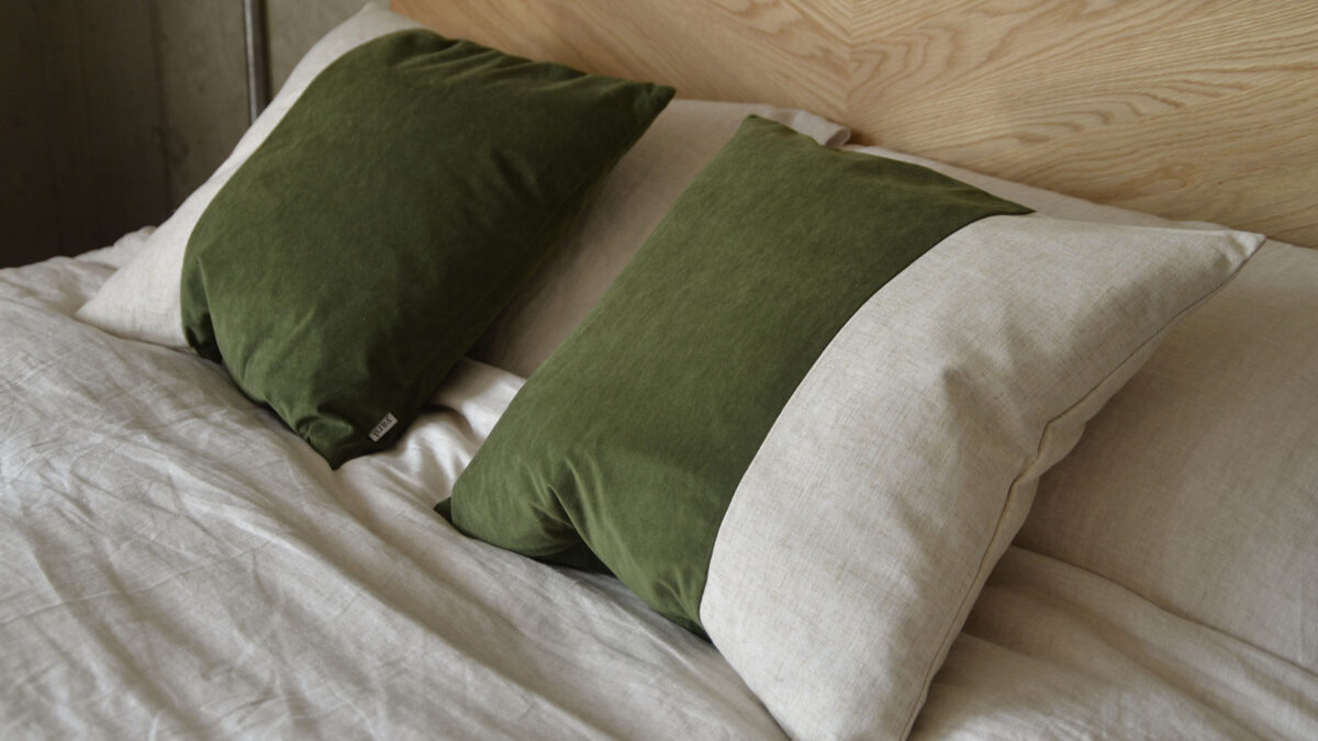Green Velvet Colour Block Cushions