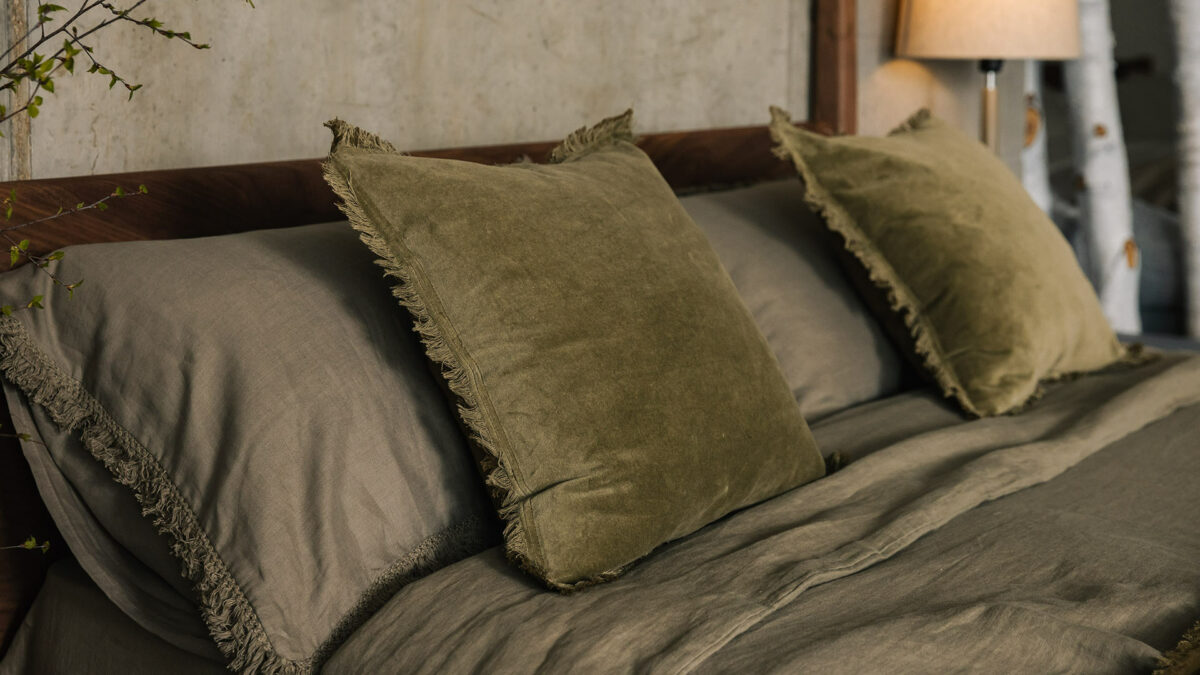 olive velvet cushions