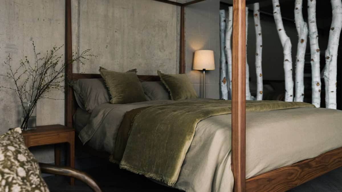 olive velvet quilt and cushions