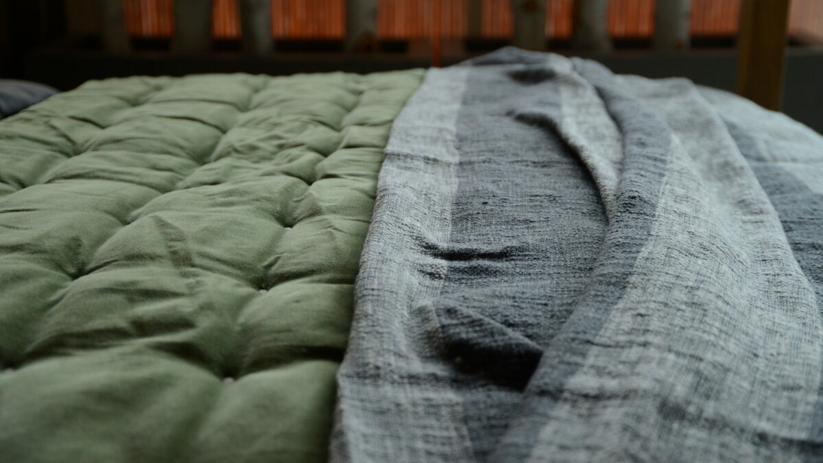 olive velvet throw with grey stripe blanket