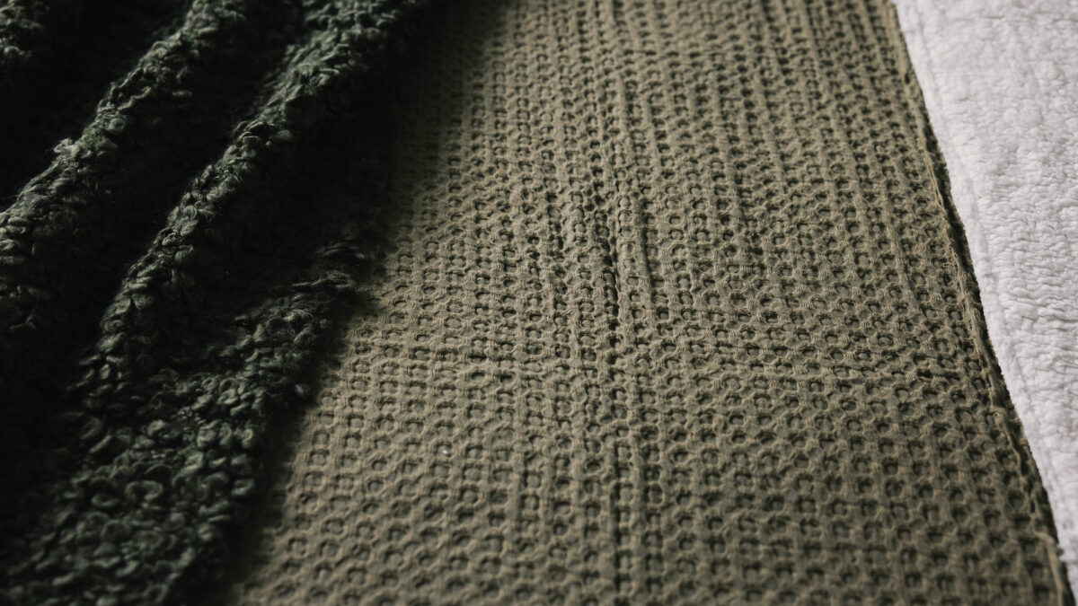 olive waffle throw with fleecy reverse