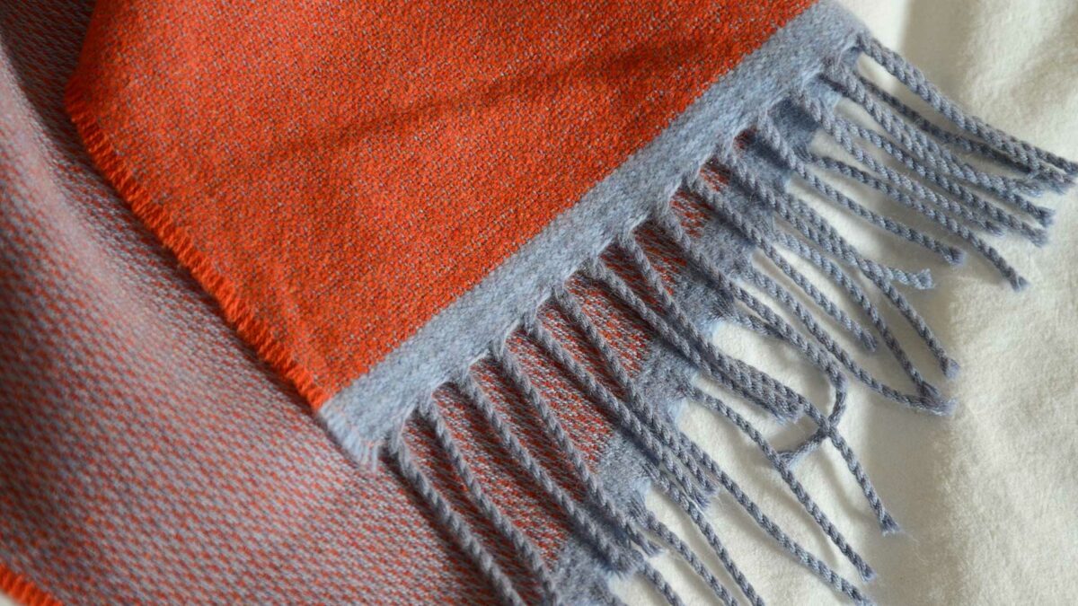 orange and blue merino cashmere scarf