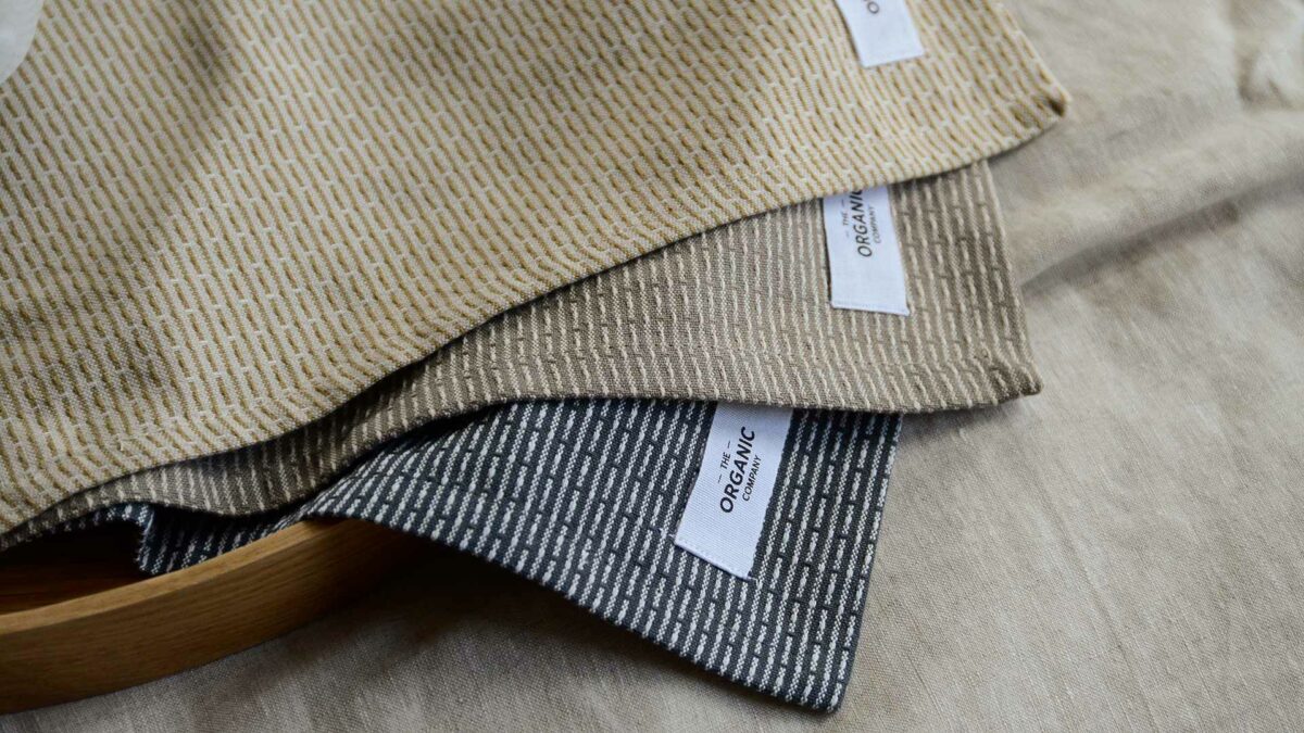 organic company cotton cloth set corner close up