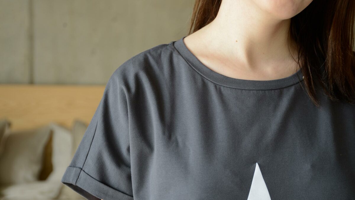 organic cotton T shirt dress grey with white star neckline