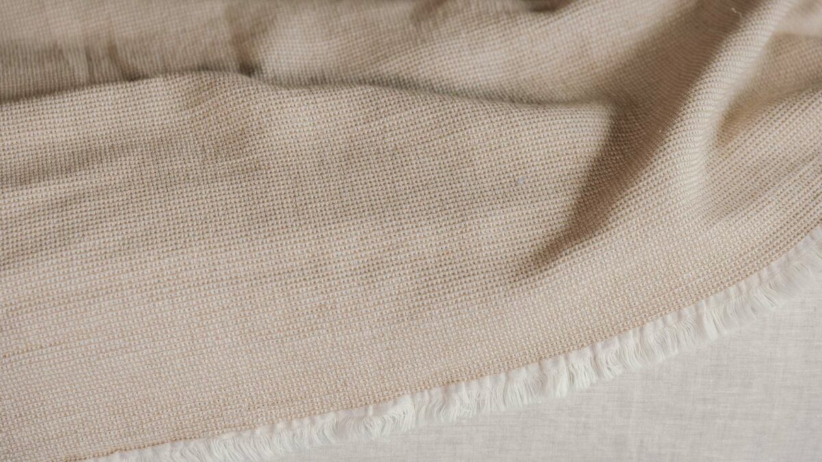 organic cotton linen waffle look bedspread caramel