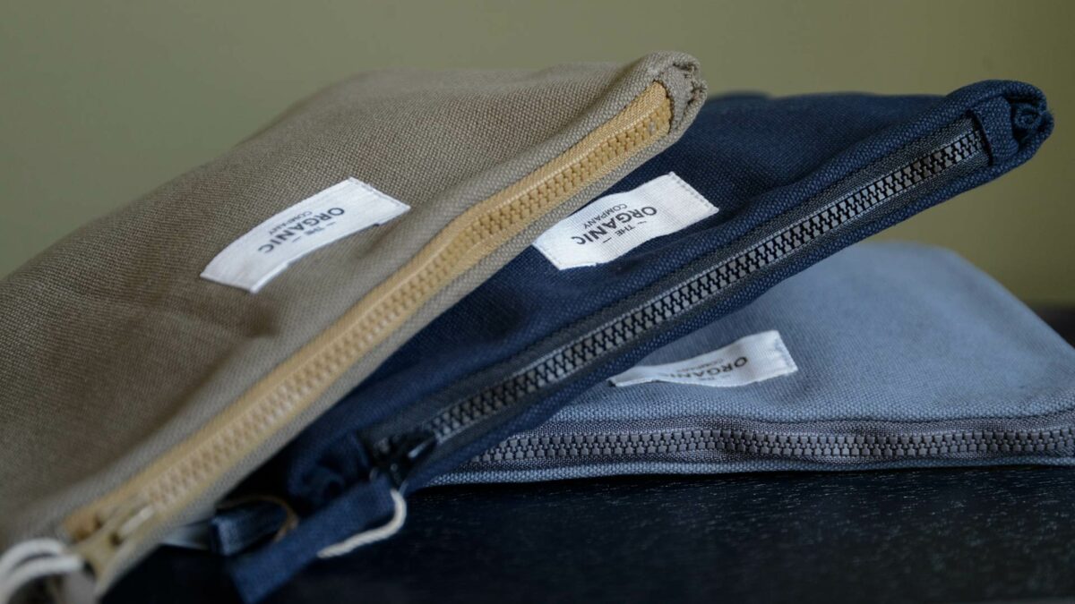 organic cotton pouch with zip in 3 colours