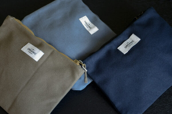 organic cotton pouch with zip in 3 colours