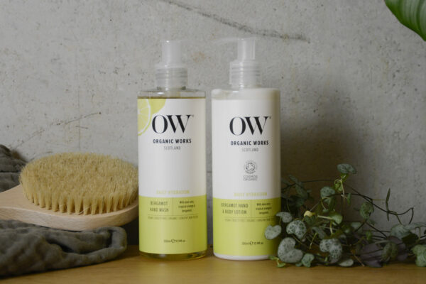 vegan and cruelty free organic hand wash and body lotion with aloe vera, orange and bergamot