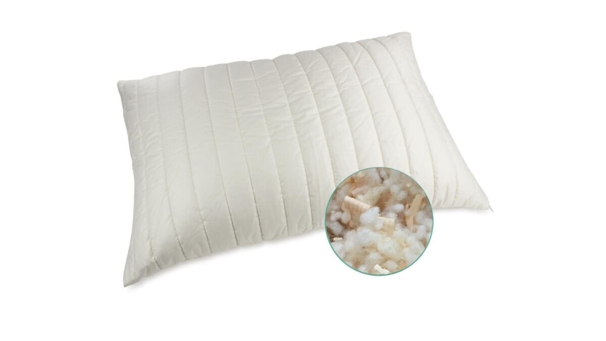 organic cotton pillow filled with organic wool and soothing Pine shavings