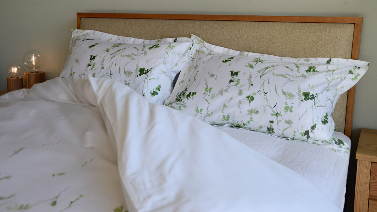 printed cotton duvet set with a leaf print design