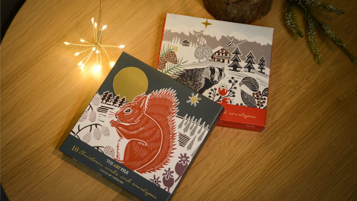packs of woodcut look xmas cards