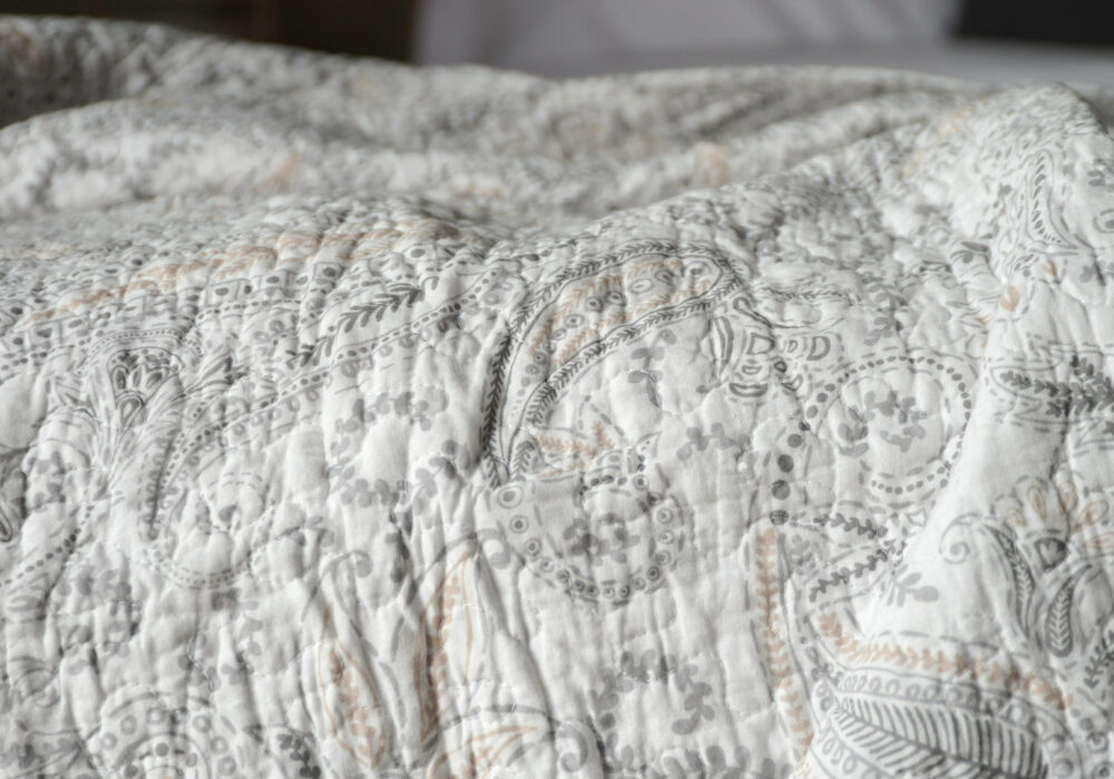 Quilted Throw with Paisley Print Natural Bed Company