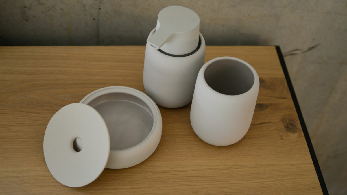 pale clay colour bathroom accessories