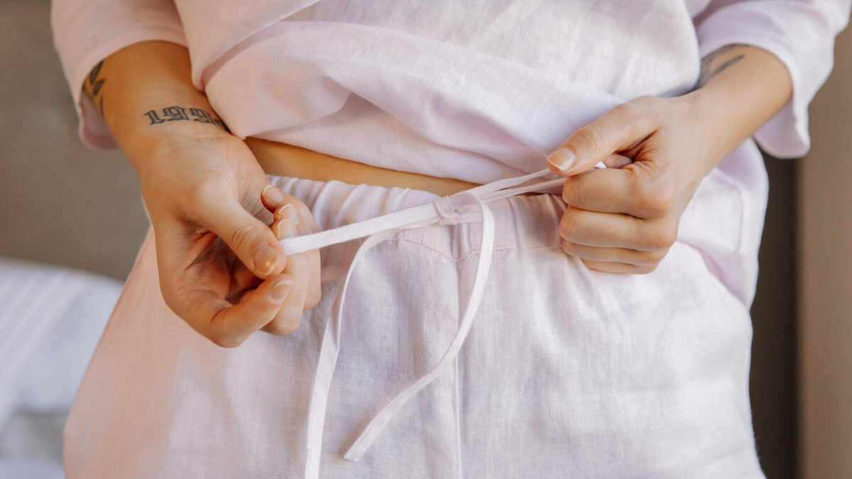 pale pink pyjamas tie at waist