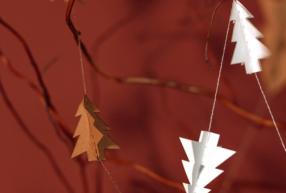paper christmas tree garlands in white or buff portrait