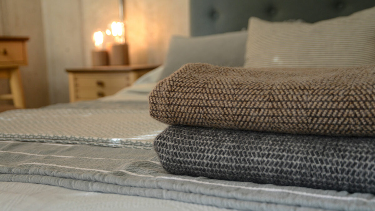 patterned pure wool throws in brown or grey