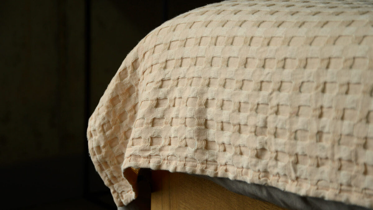 peach waffle throw texture