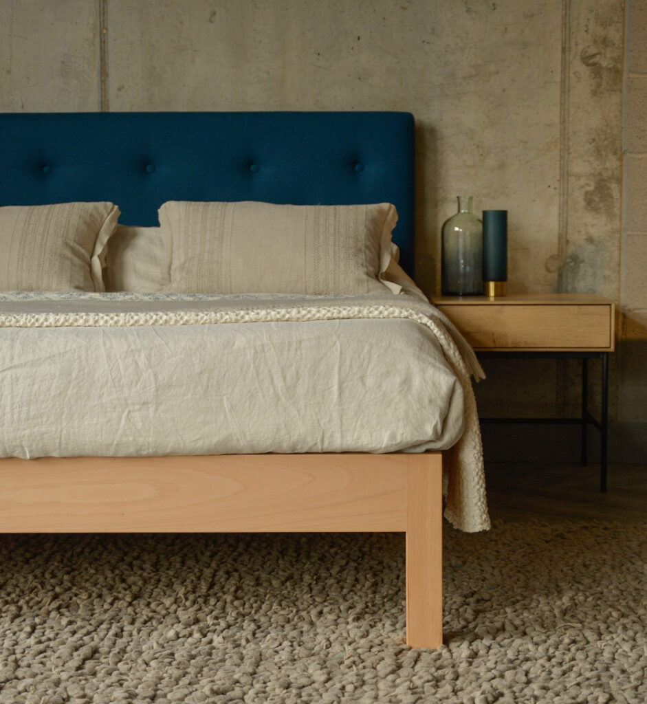 Our Arran upholstered headboard bed with a solid beech wood frame