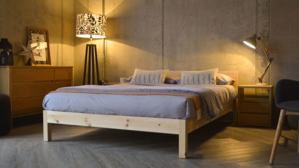 Nevada contemporary wooden bed in Pine