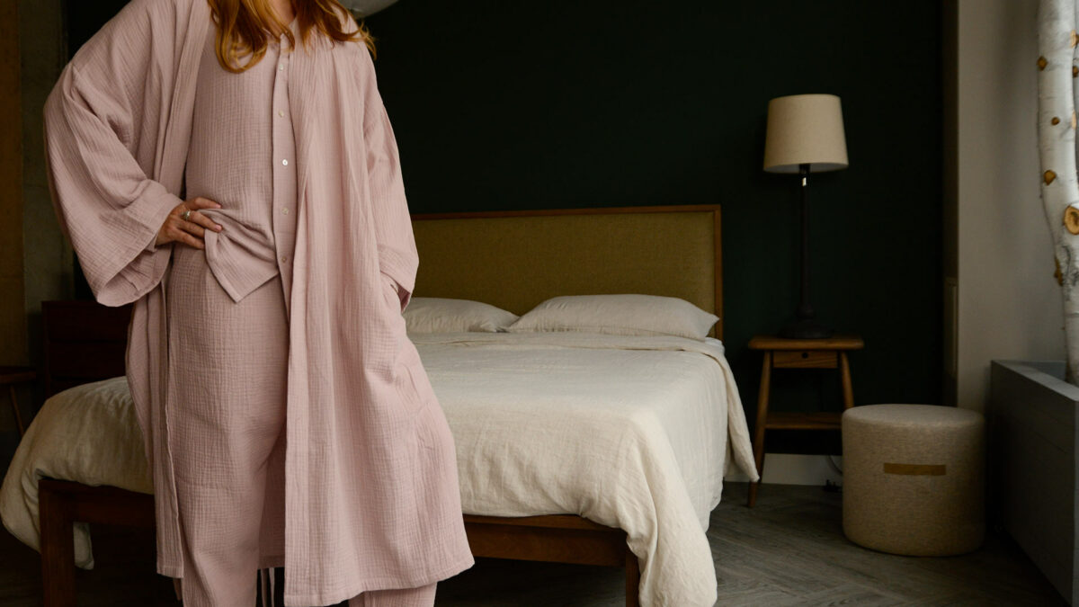 pink cotton pyjamas with matching robe