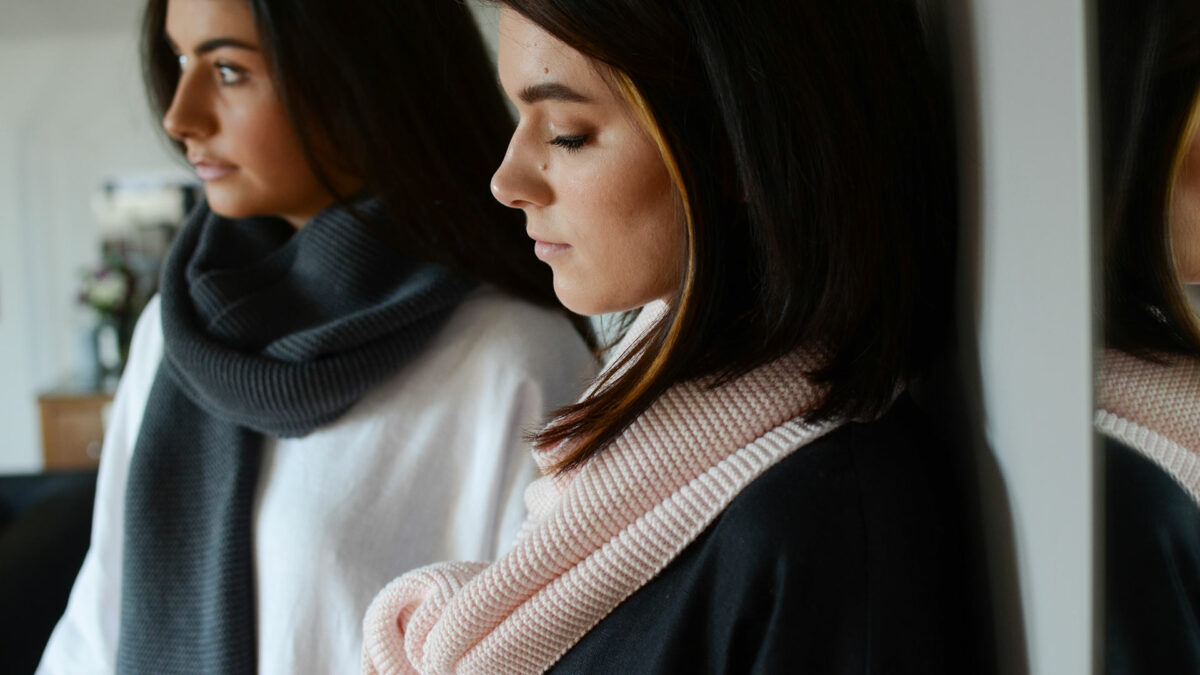 pink & grey knitted cotton scarves