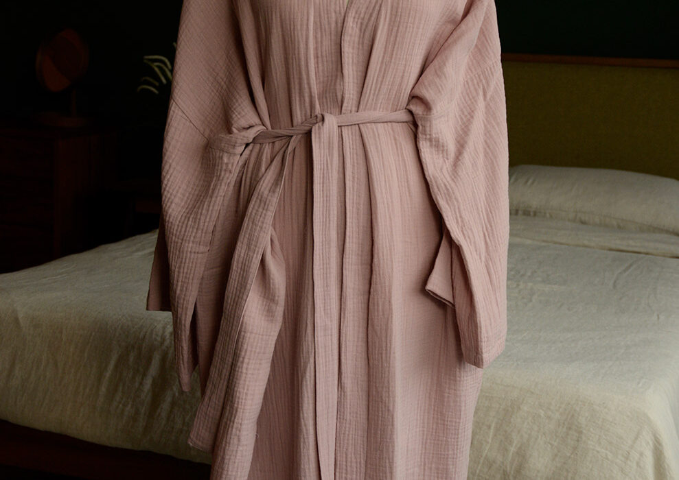 Soft Cotton Kimono Robe | Dusty Pink | Natural Bed Company