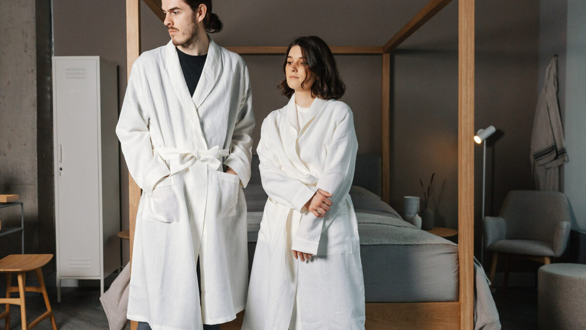 white pure linen robe