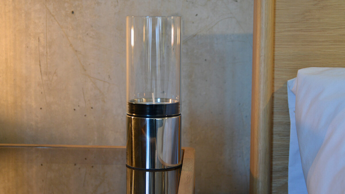 polished steel and glass lantern